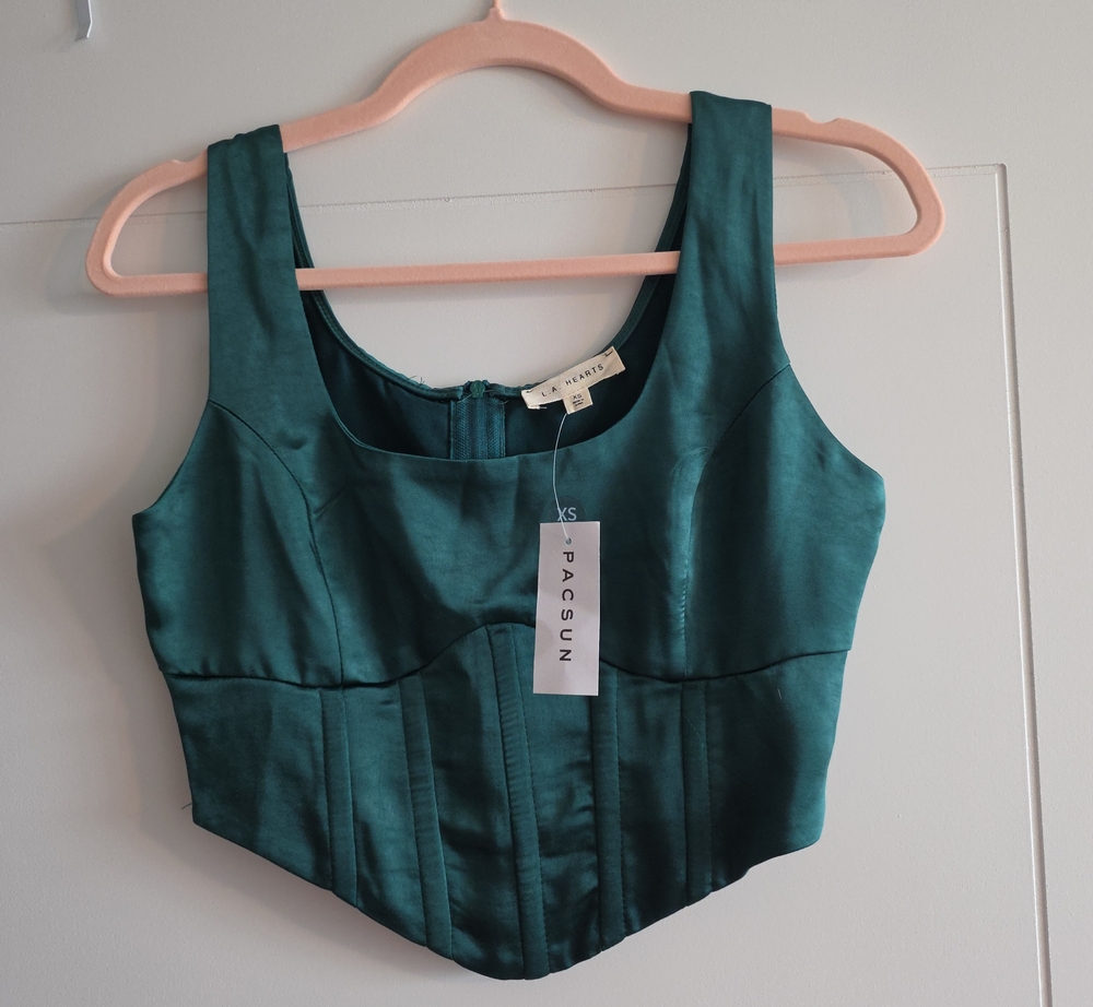 PacSun Teal Satin Cropped Corset Tank